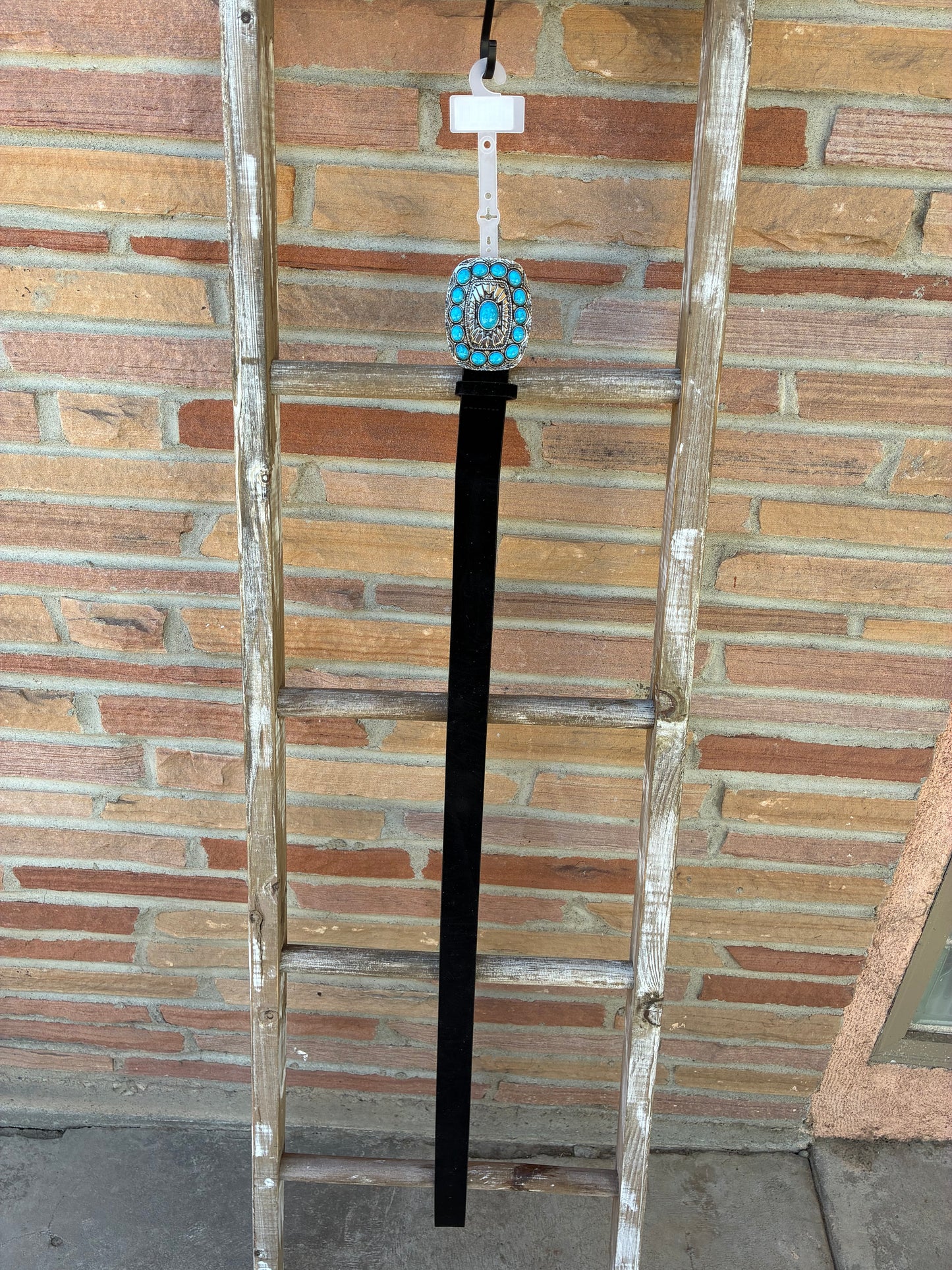 Black Turquoise Stone Western Concho Buckle Belt