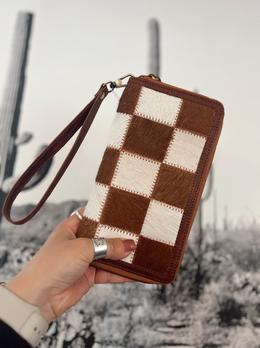 Checkered Cowhide Wallet *Brown