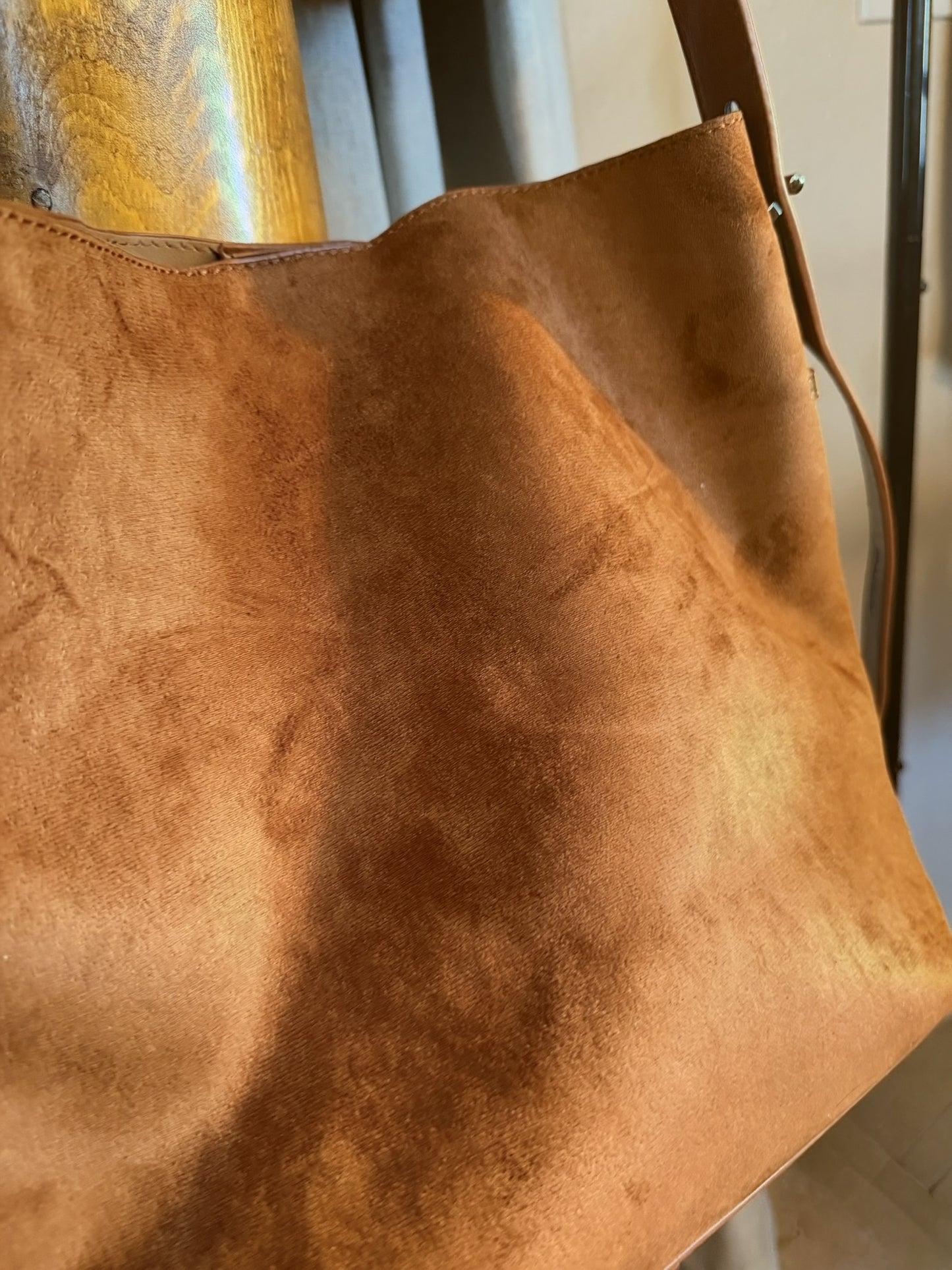 Saddle Season camel bucket tote bag