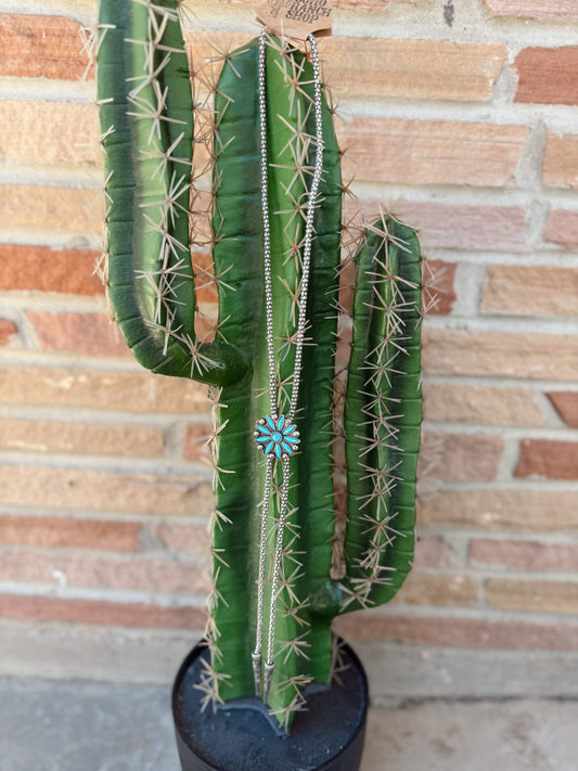 Turquoise Flower Stone Bolo Tie Necklace