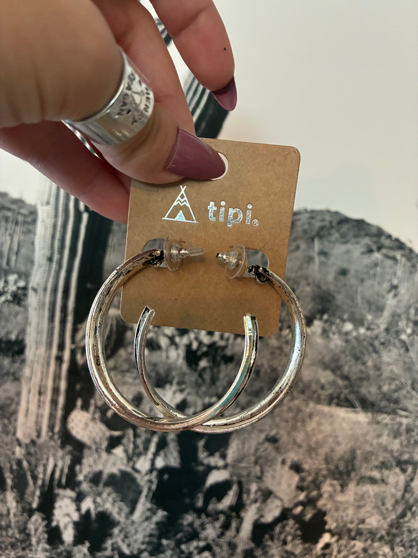 Western Large Hoop Earrings - black with tribal design