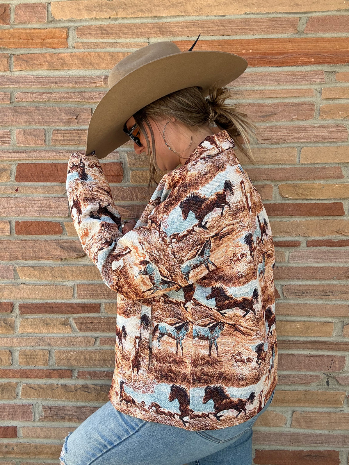 Western Pattern Button Front Jacquard Jacket