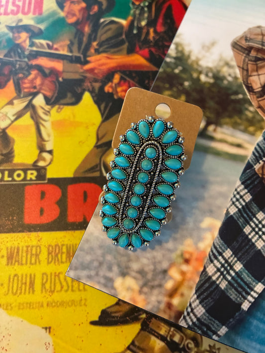 Western Turquoise Stone Concho Cuff Ring