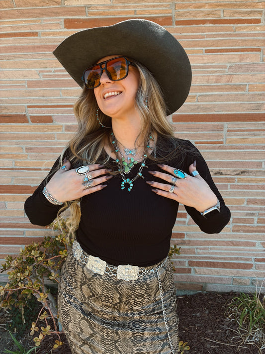 Black Long Sleeve Crew Neck Rib Crop Knit Top