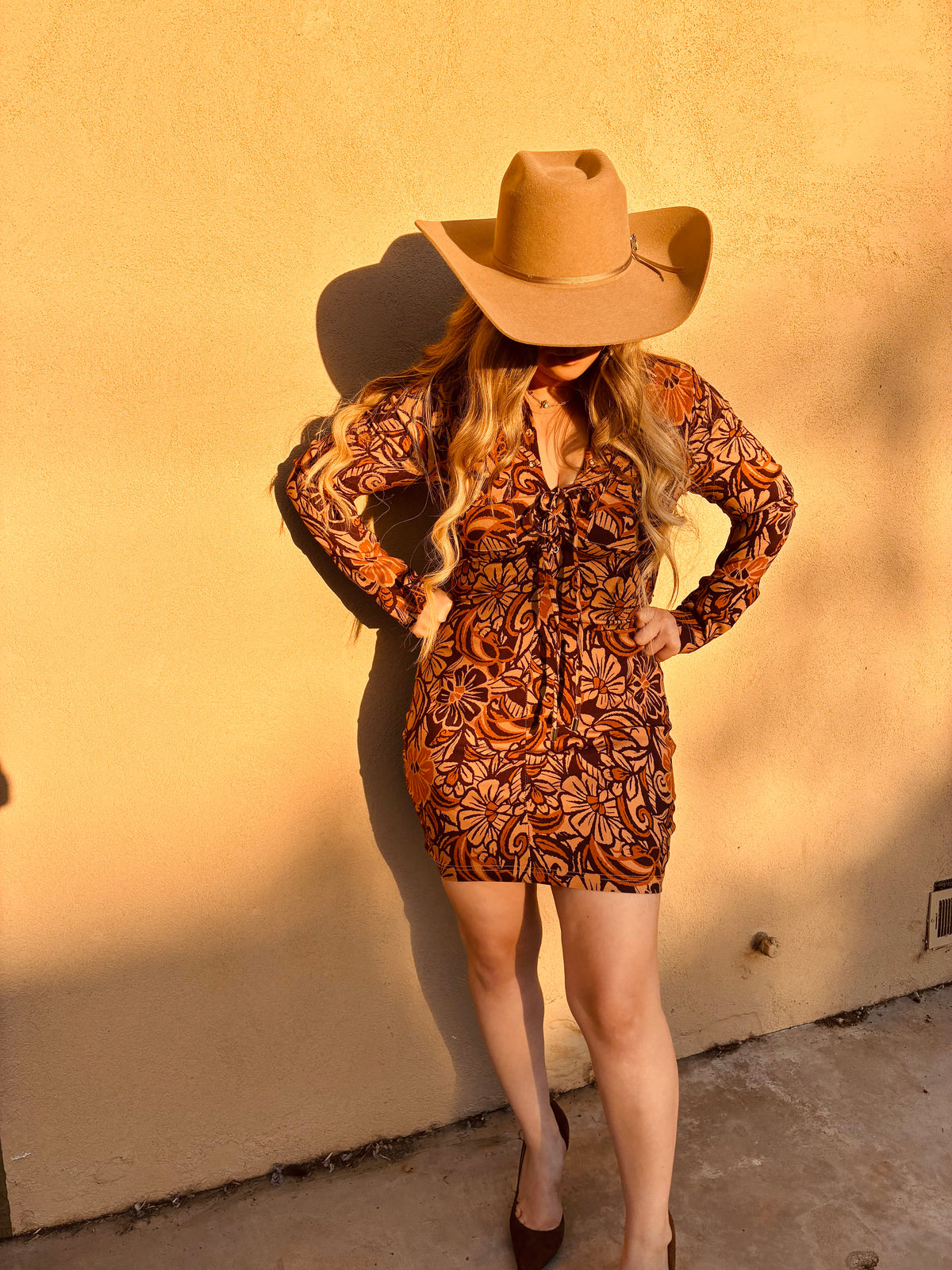 Floral Lace Up Mini Dress