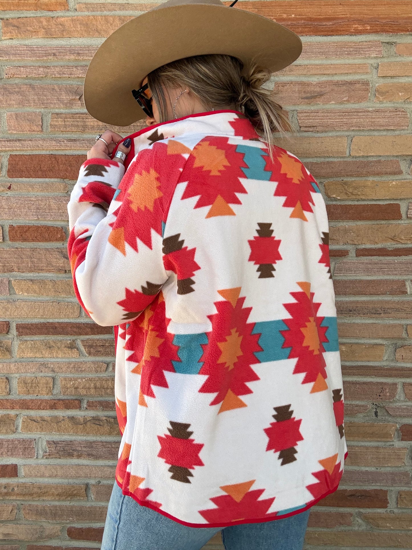 Aztec Fleece Print Snap Up Jacket