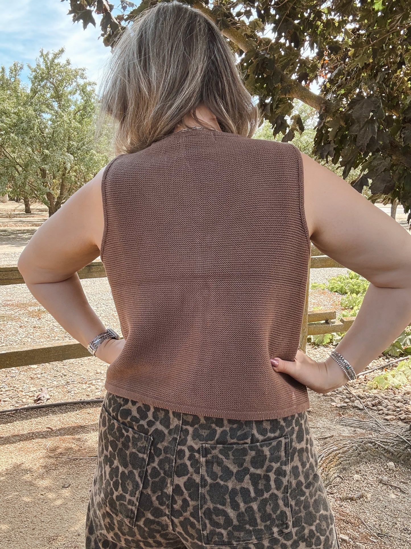Brown Tie Front Sweater Vest
