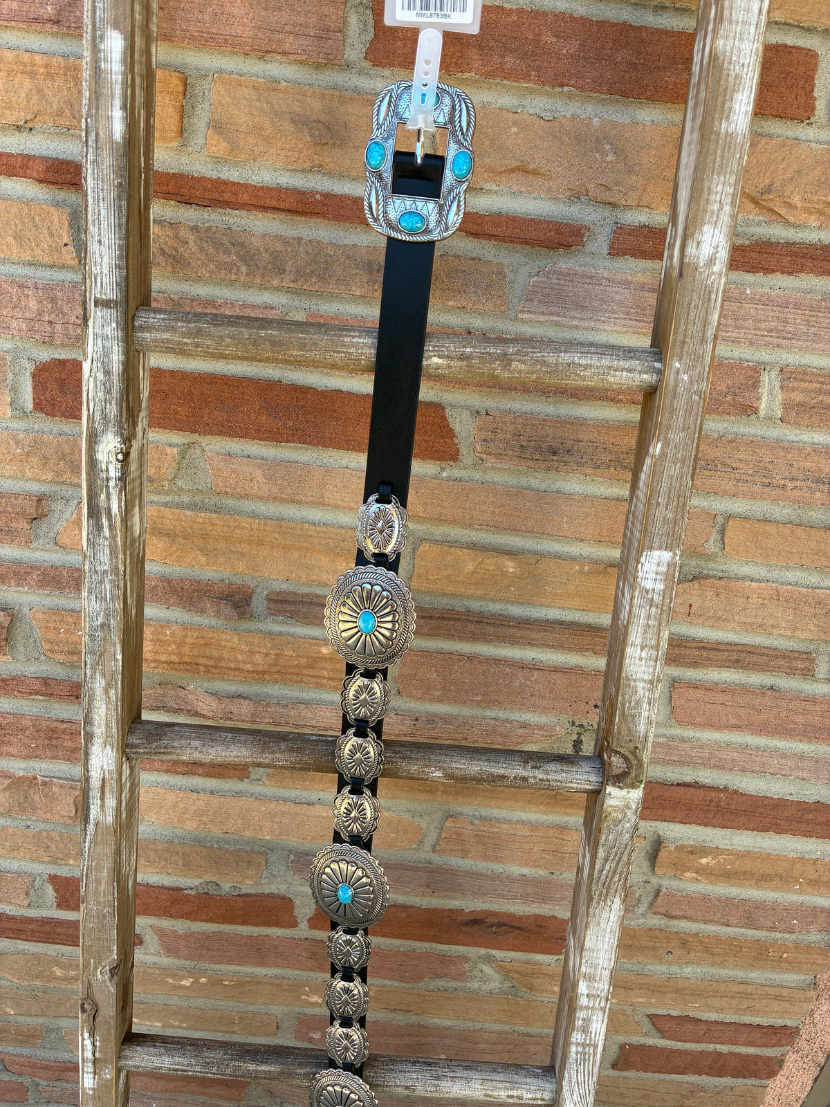 Black 4 stone buckle Faux Leather Western Concho Belt