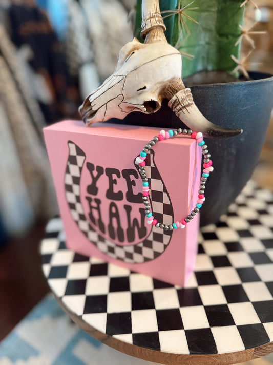 Pink & Turquoise / Navajo pearl bead stretch bracelet