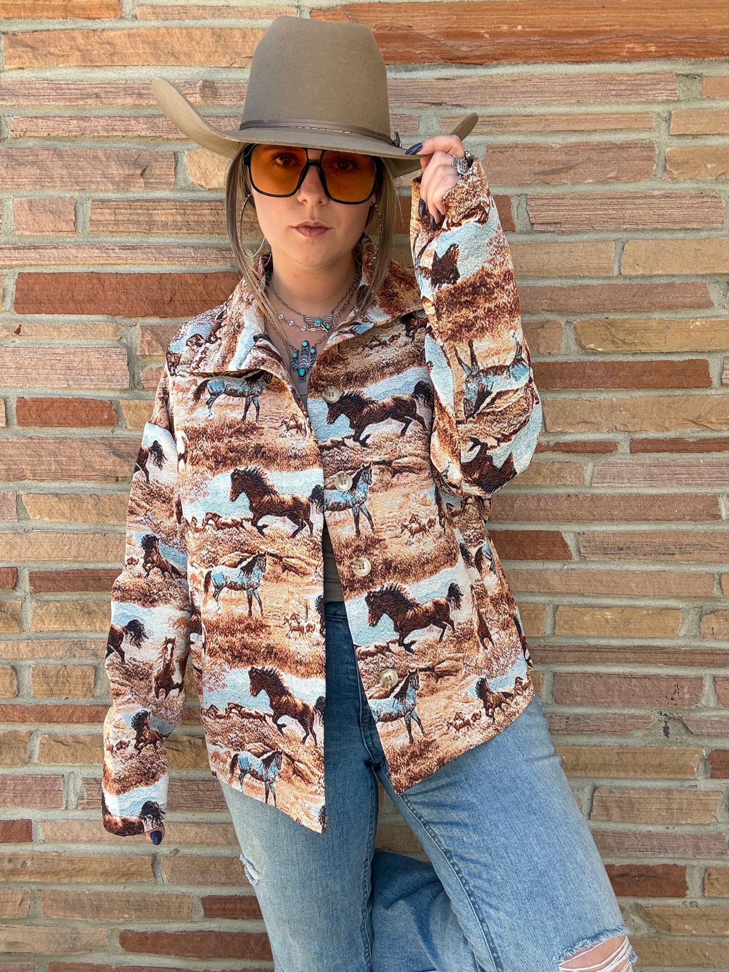 Western Pattern Button Front Jacquard Jacket