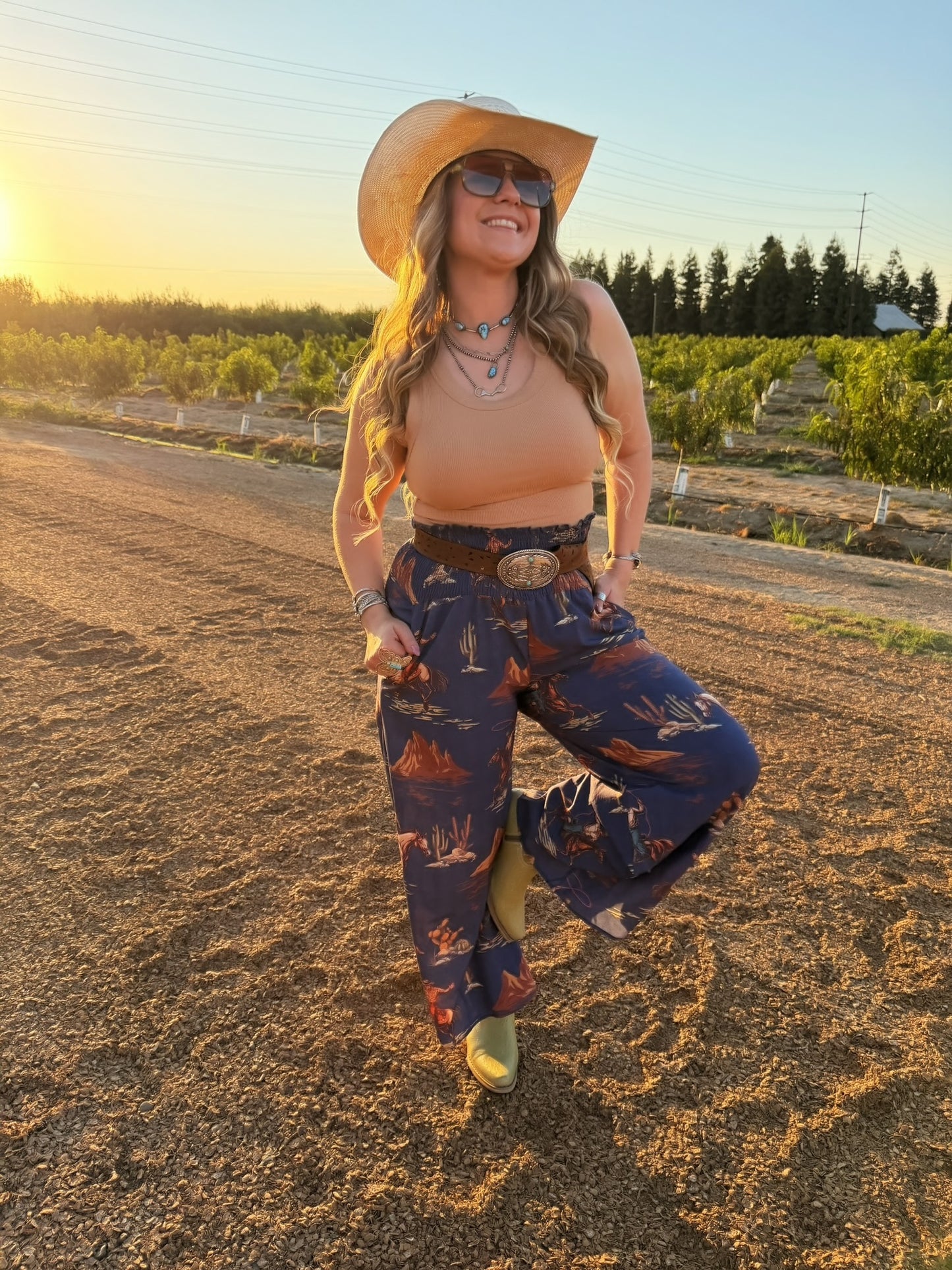 Cowboy Denim Blue Horse Print Pants