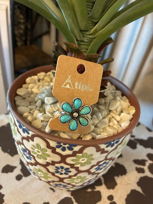 Western Turquoise Flower Cuff Ring