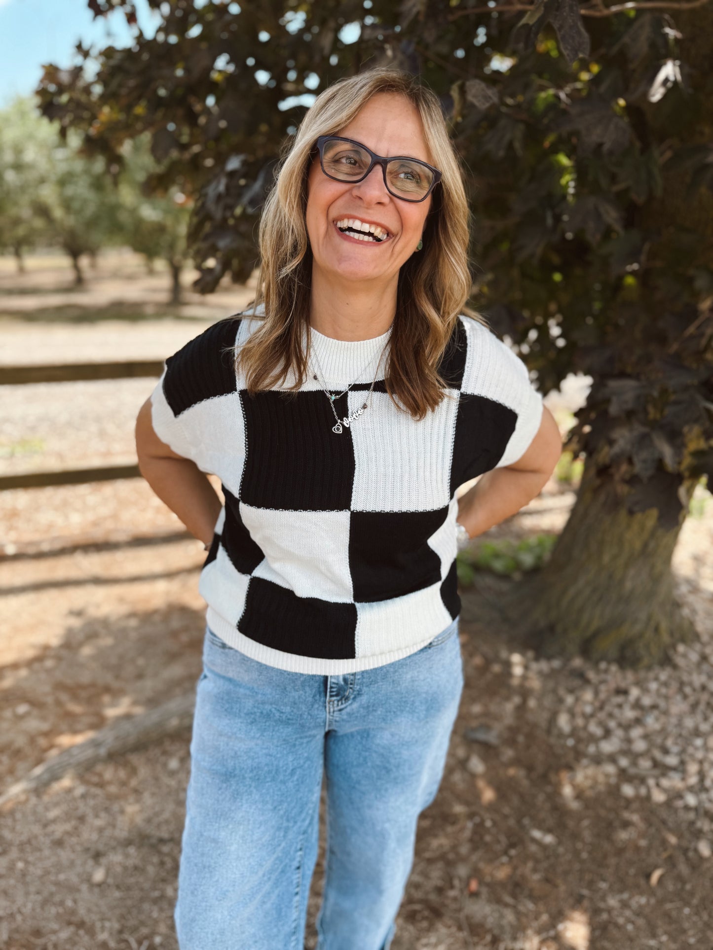 Checkers, Anyone? Checkered short sleeve sweater