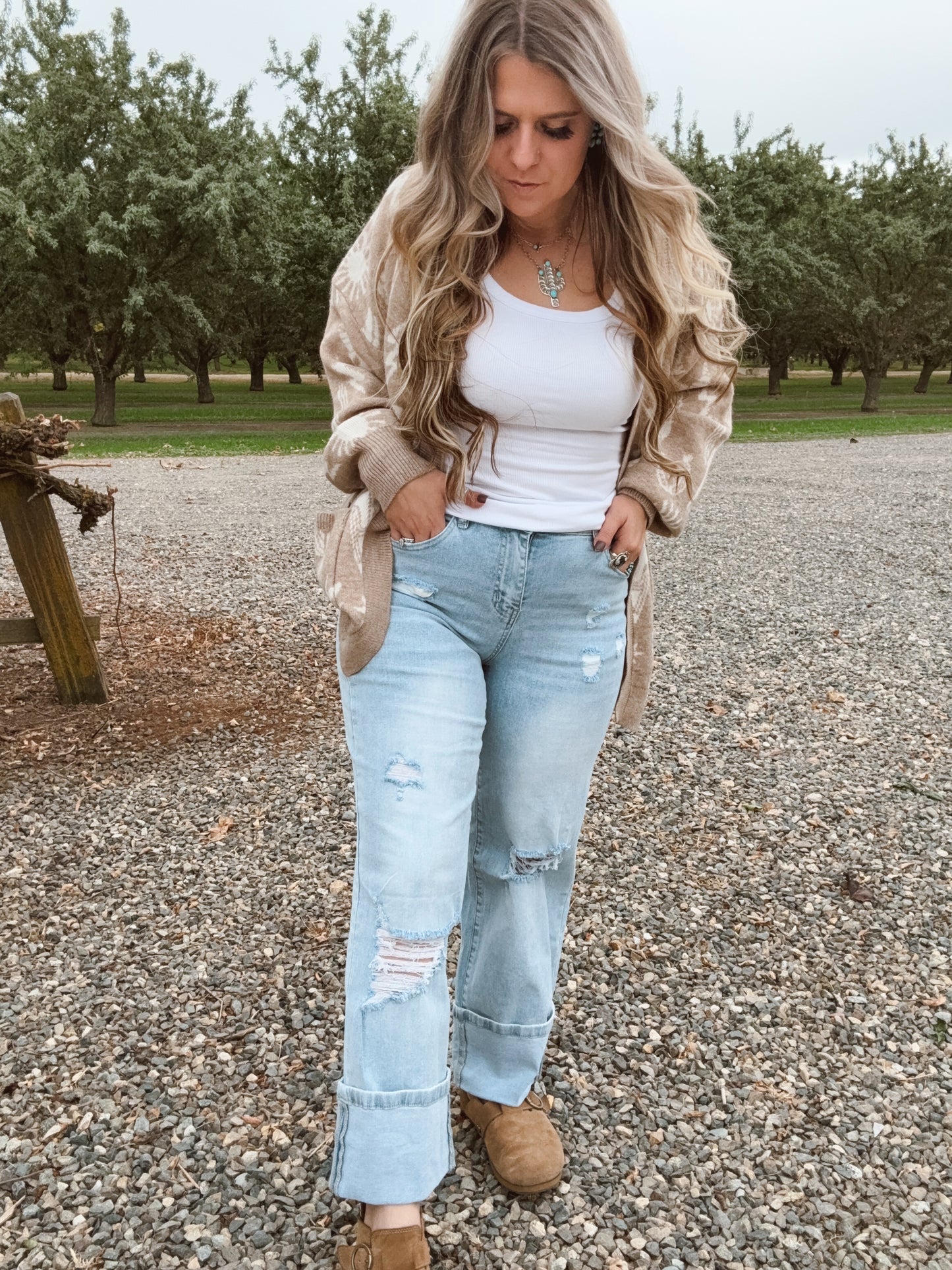Light Wash Distressed Cuff Jeans