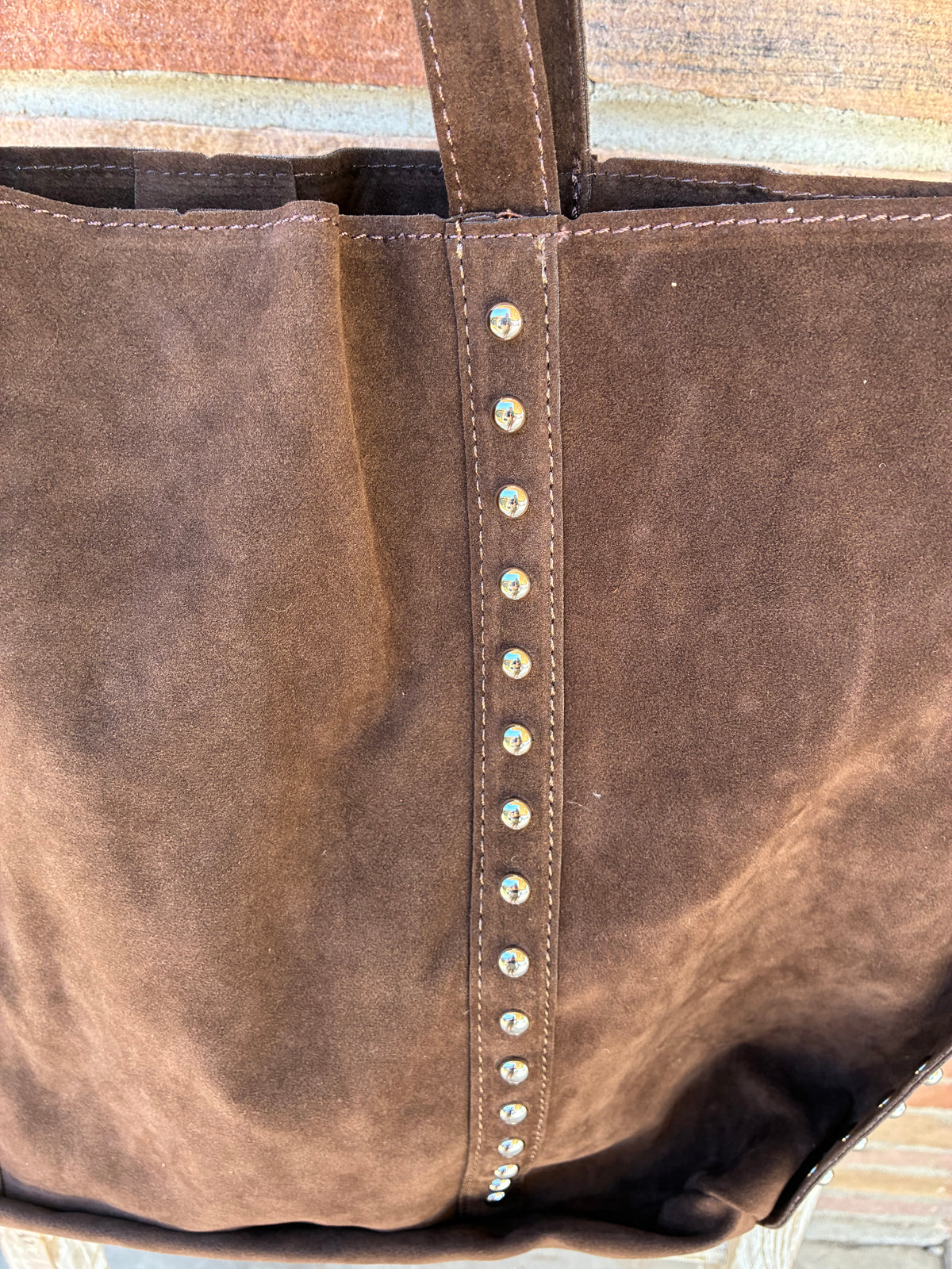 Dark Brown Large Studded Trim Tote Bag