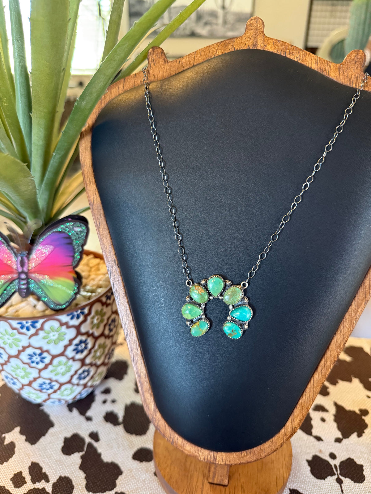 925 sterling silver hardpit turquoise squash necklace