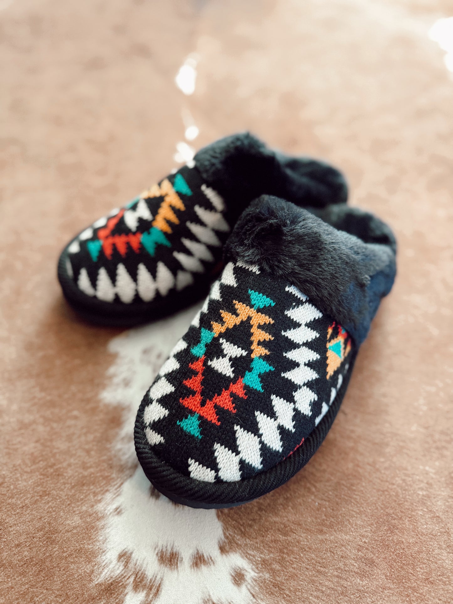 Plush Aztec Print Slippers