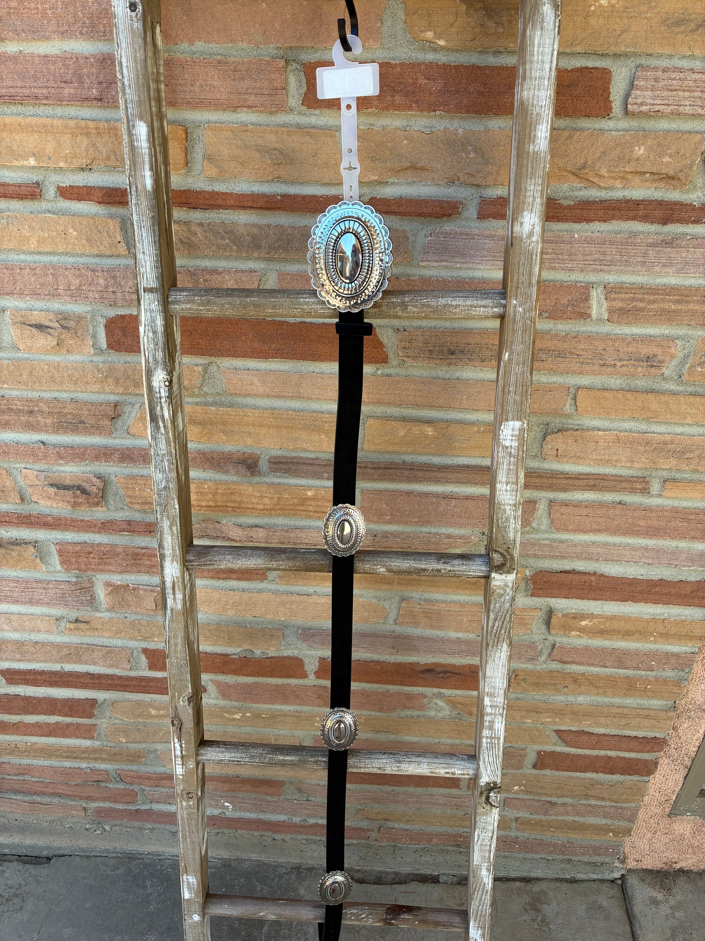 Black Western Large Multi Oval Concho Disc Vegan Leather Belt