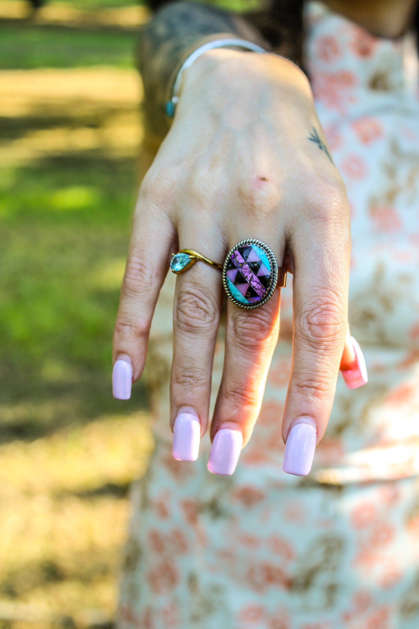 Purple Aztec Ring (Sterling Silver)