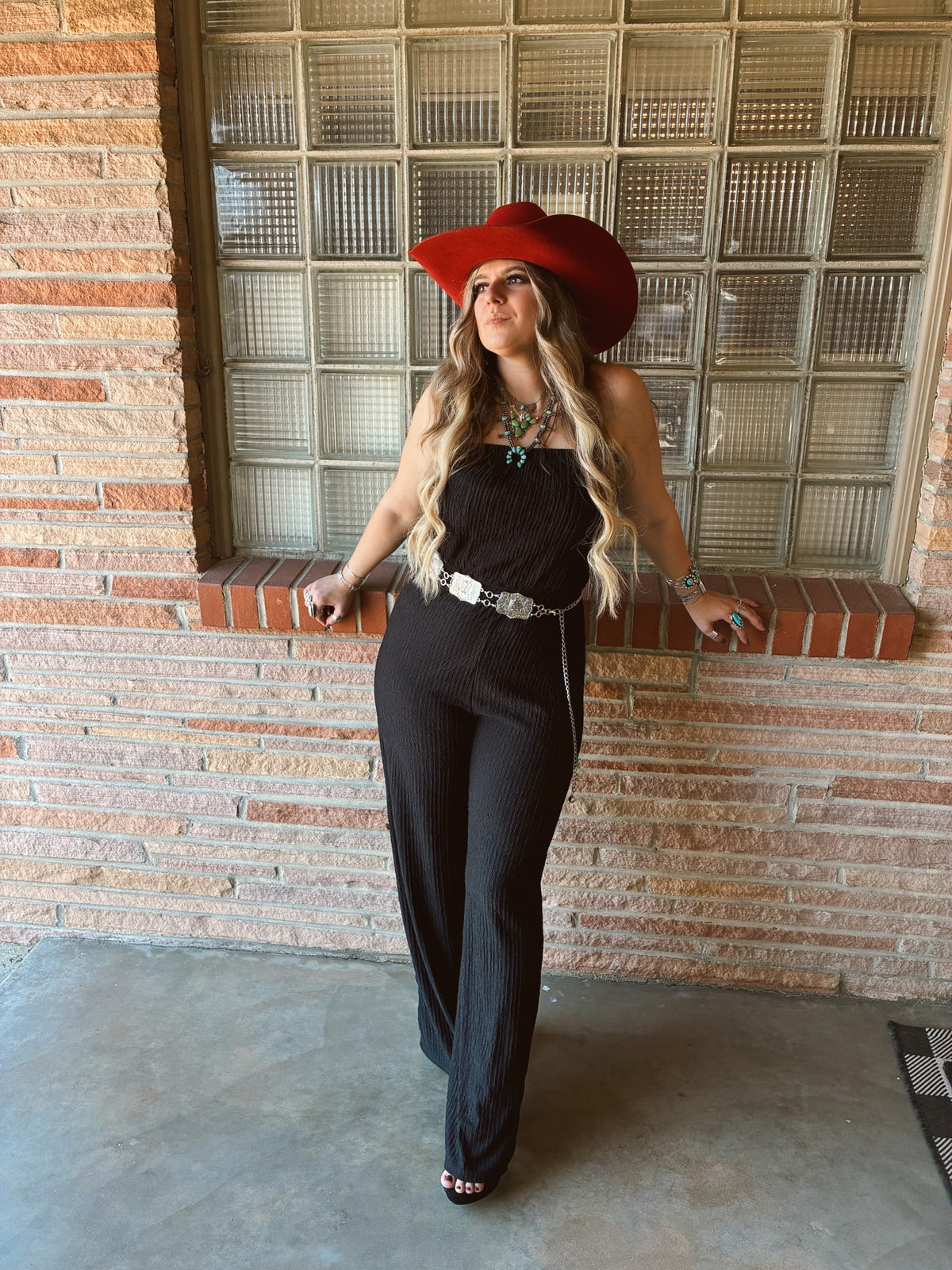 Black Crinkle Knit Tube Jumpsuit