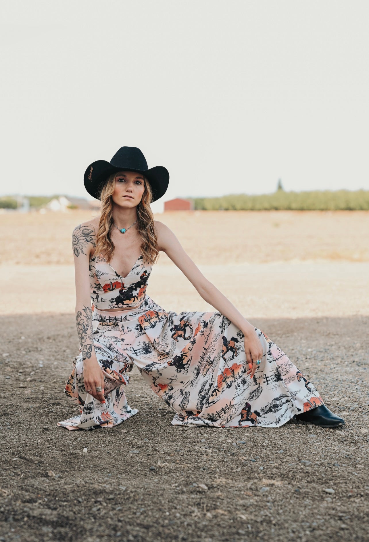 Vintage Western Horse Print Pants and Top Set