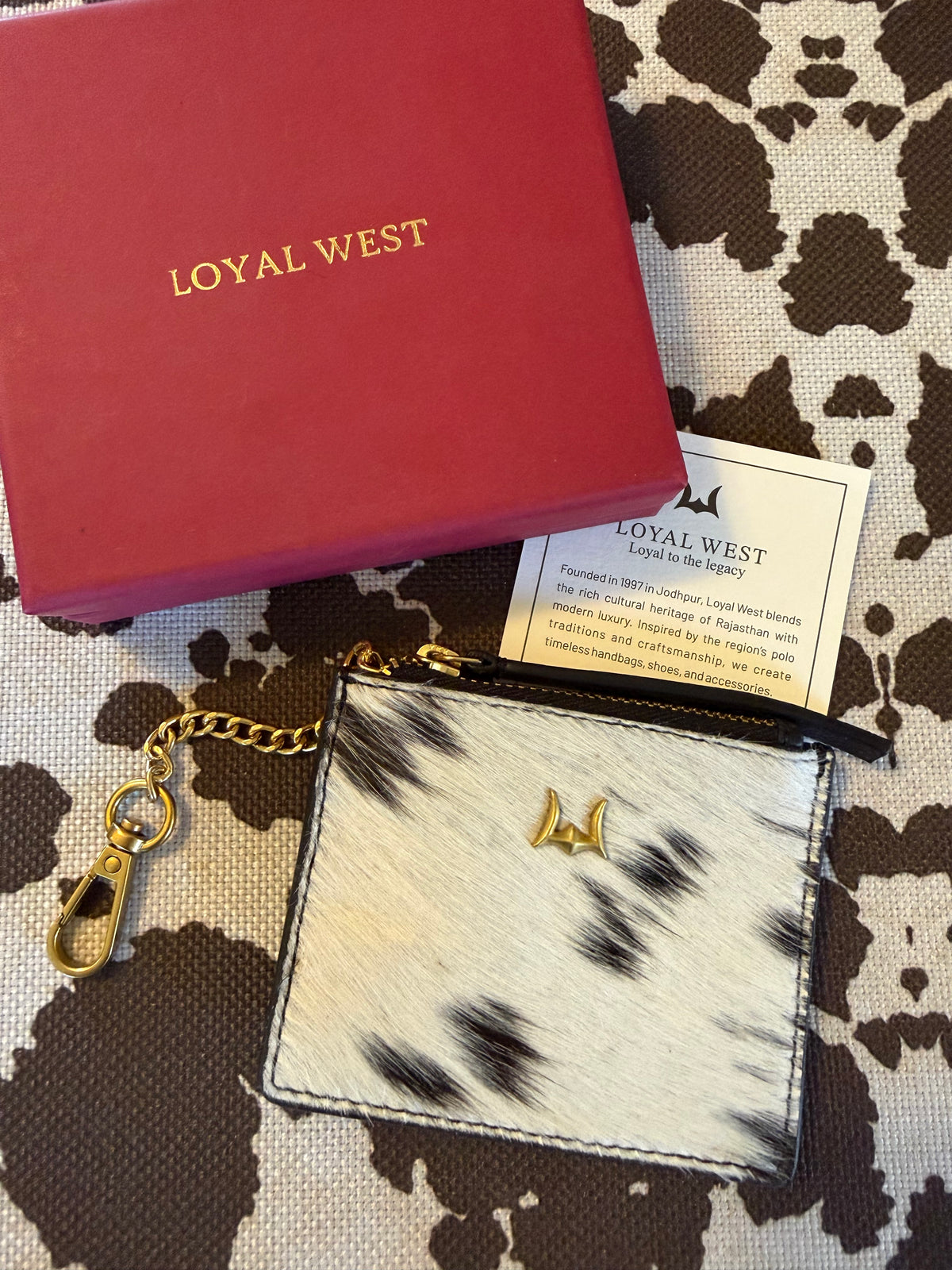 Loyal West Sophia Credit Card Holder in Black & White Cowhide