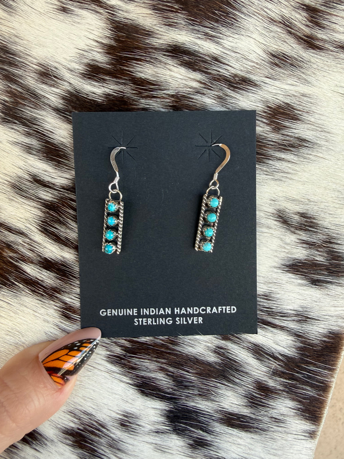 925 sterling silver native made Janice Spencer Kingman turquoise earrings