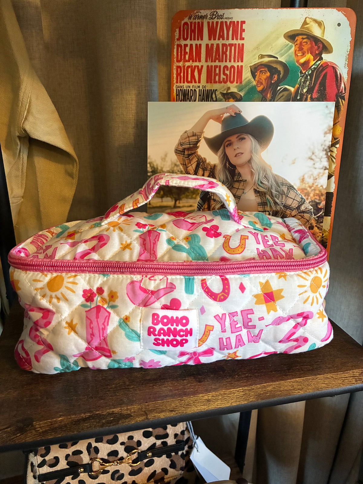 YeeHaw doodle Quilted Western Makeup Bag  | Cowgirl Cosmetic Bag Fabric