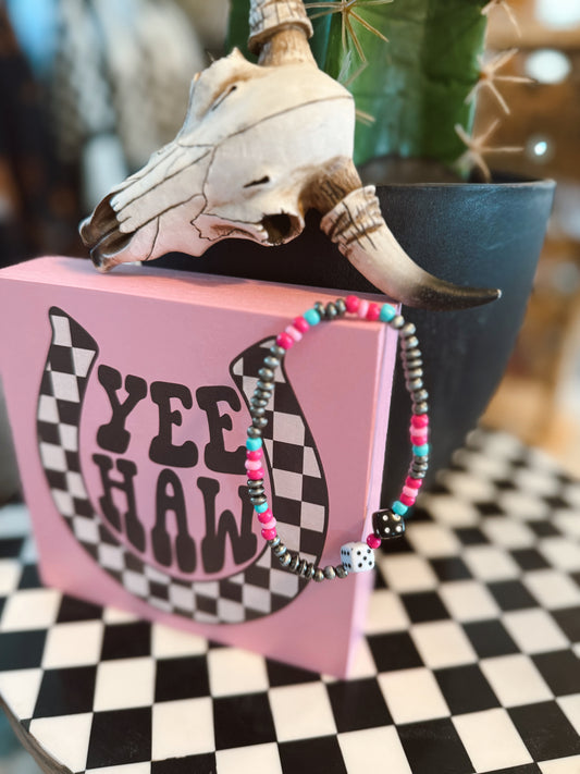 Turquoise & Pink / Dice stretch bracelet