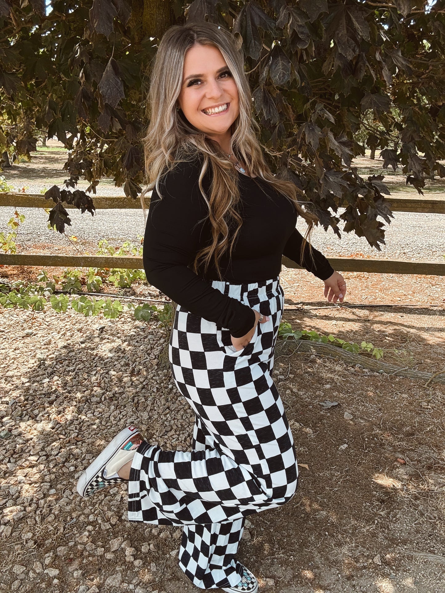 Ready, Set, GO! High Waist Wide Leg Checkered Pants