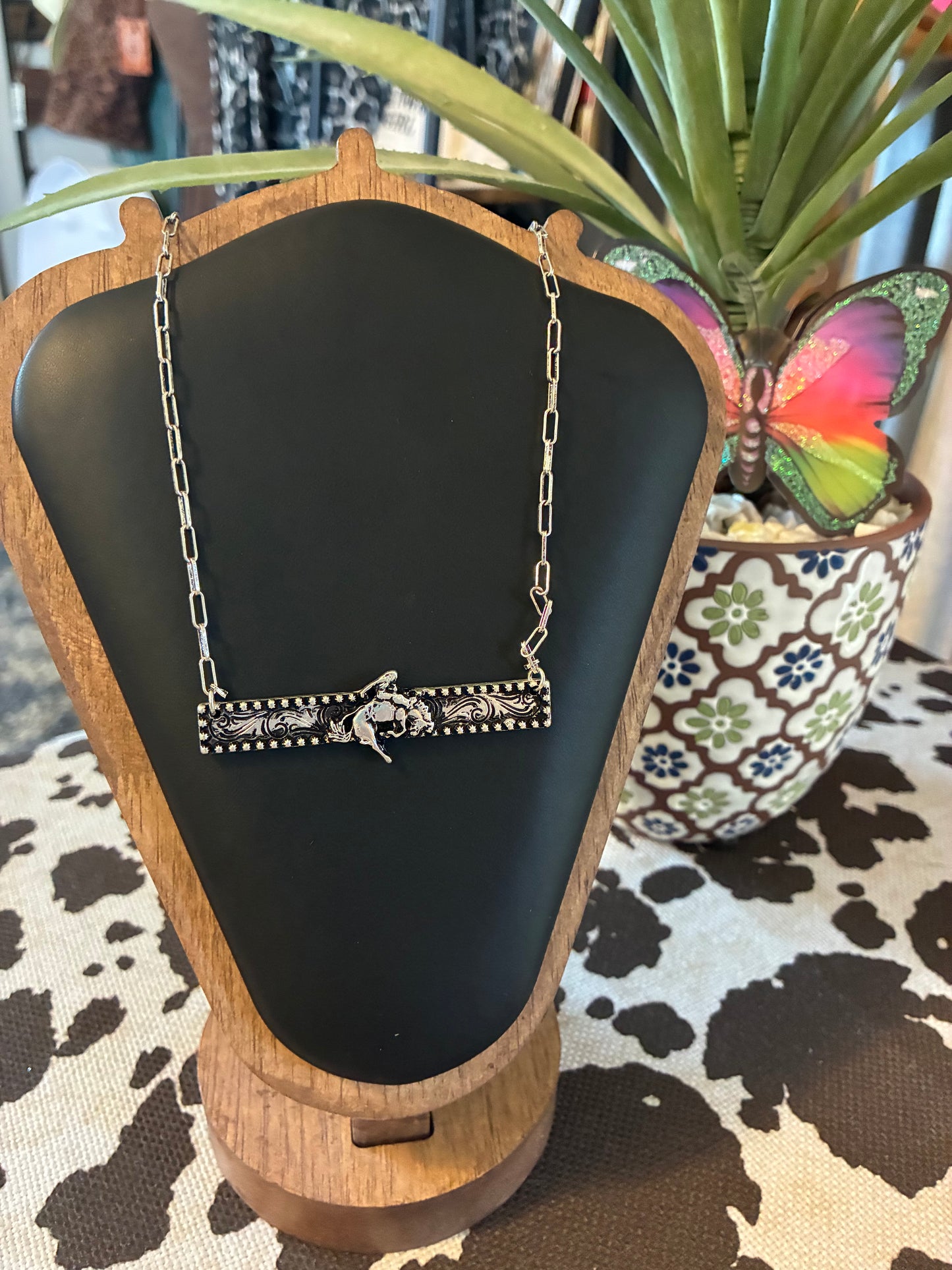 Western Bronc Rider Bar Necklace