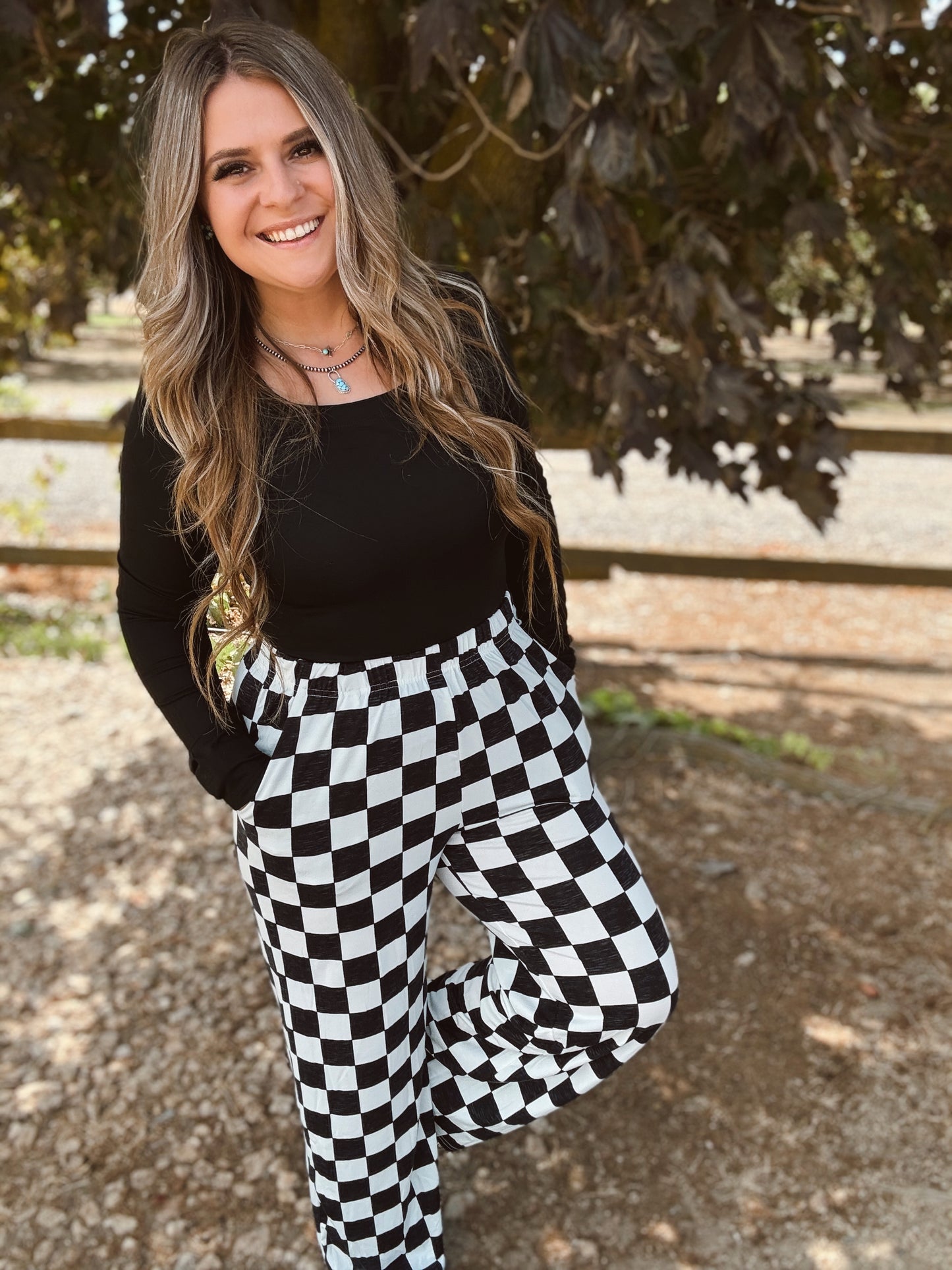 Ready, Set, GO! High Waist Wide Leg Checkered Pants