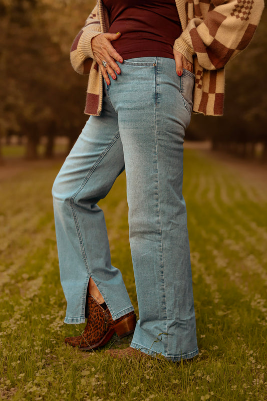 High Rise Shift Slit Leg Jeans