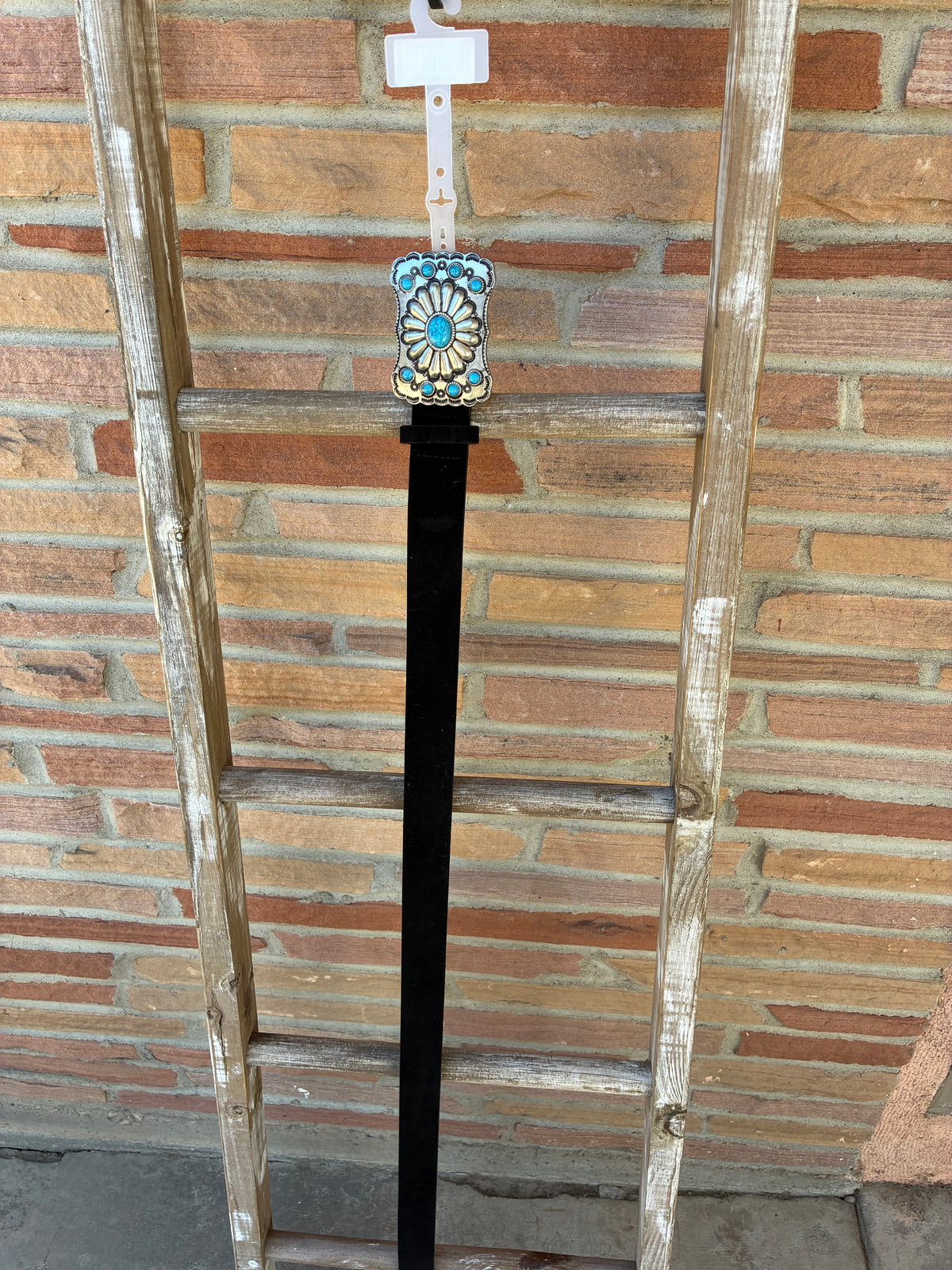 Black Western Style Large Flower Stone Buckle Belt