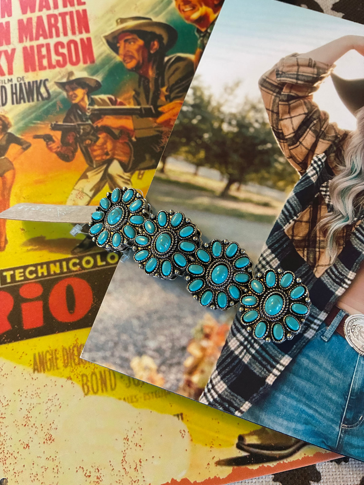 Western Turquoise Concho Stretch Bracelet