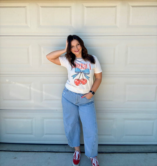 America Gingham Cherry Bow Tee