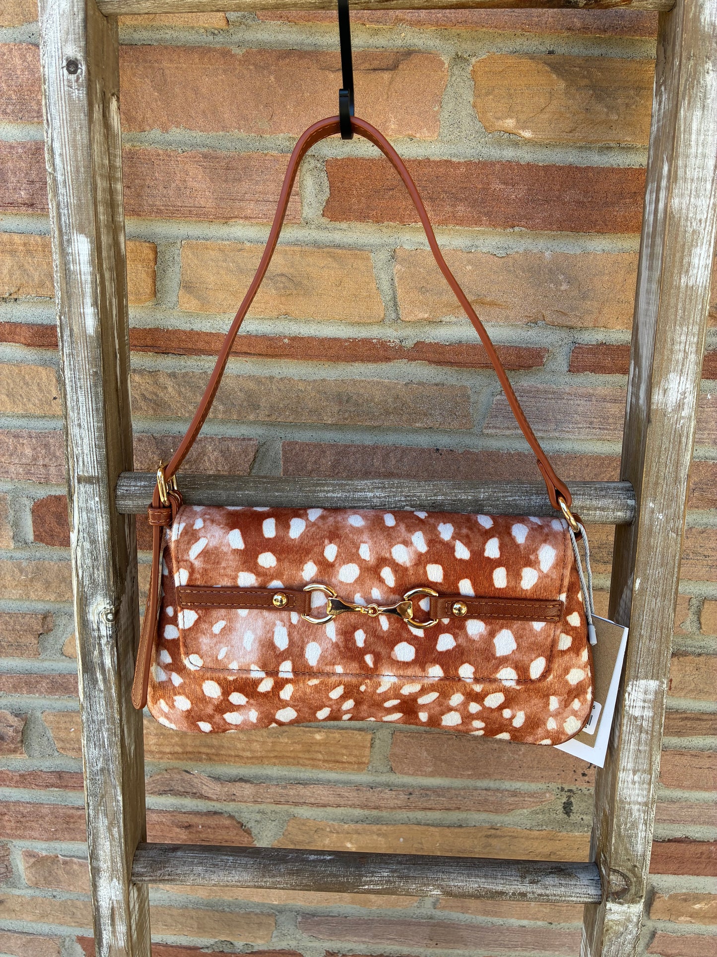 Bambi Fawn Spotted Horsebit Flap Shoulder Bag