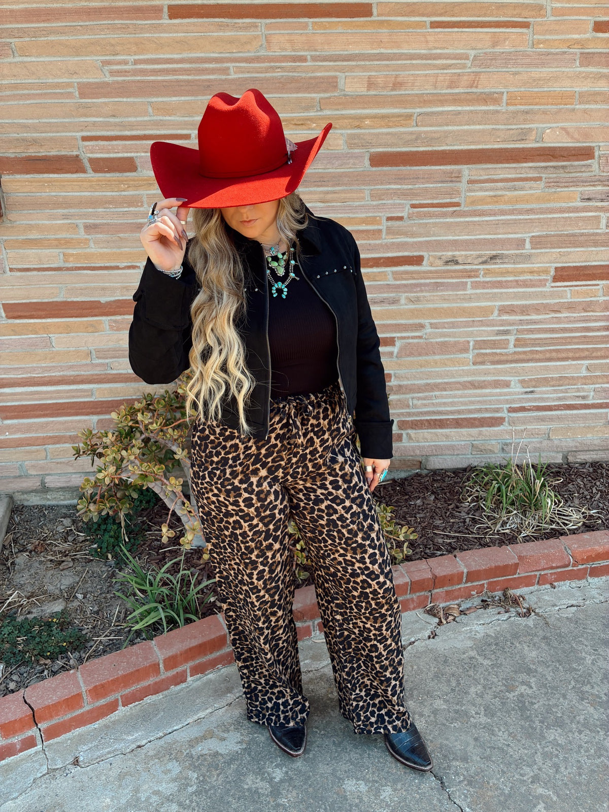 Elastic Waist Leopard Printed Double Gauze Pants