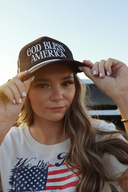 God Bless America Checkered Foam Trucker Hat