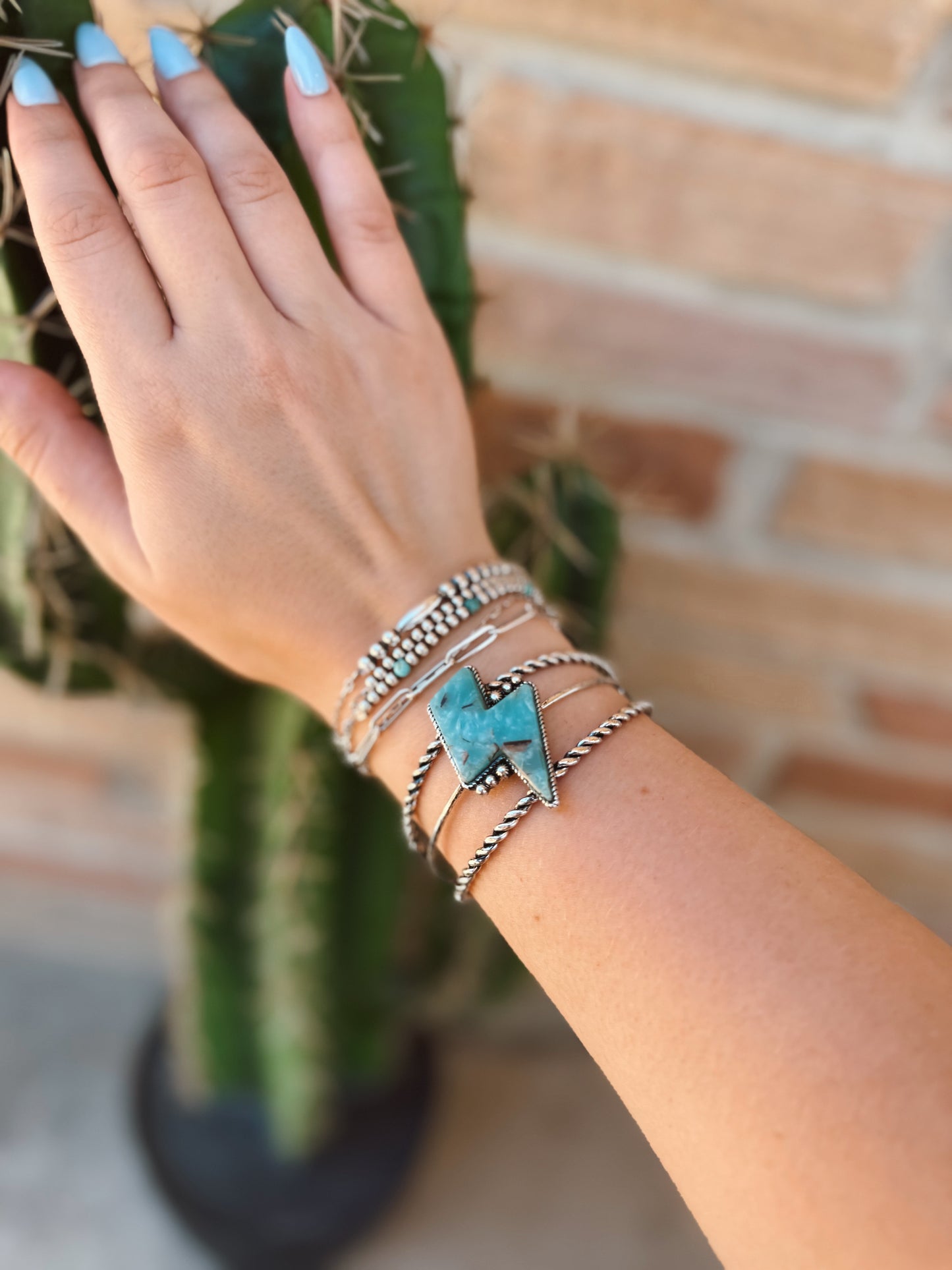 Lightning Bolt Turquoise Stone Cuff Bracelet