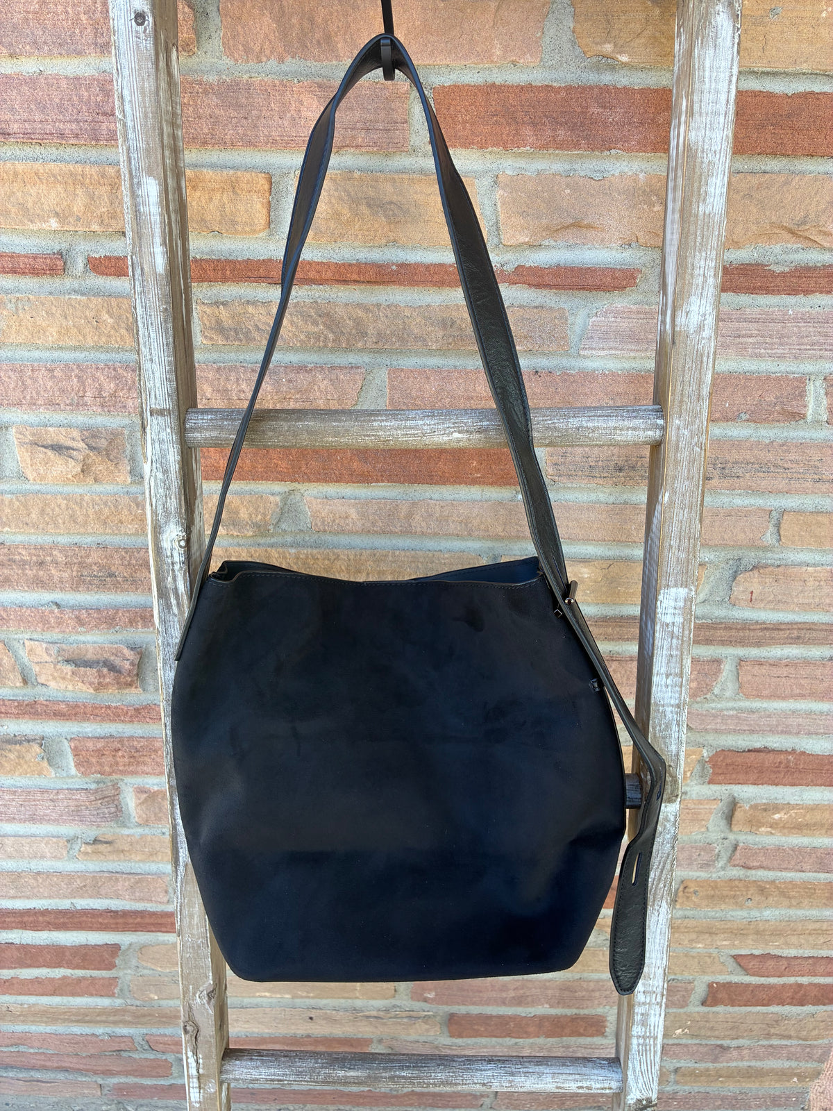Black Microsuede Bucket Tote Bag