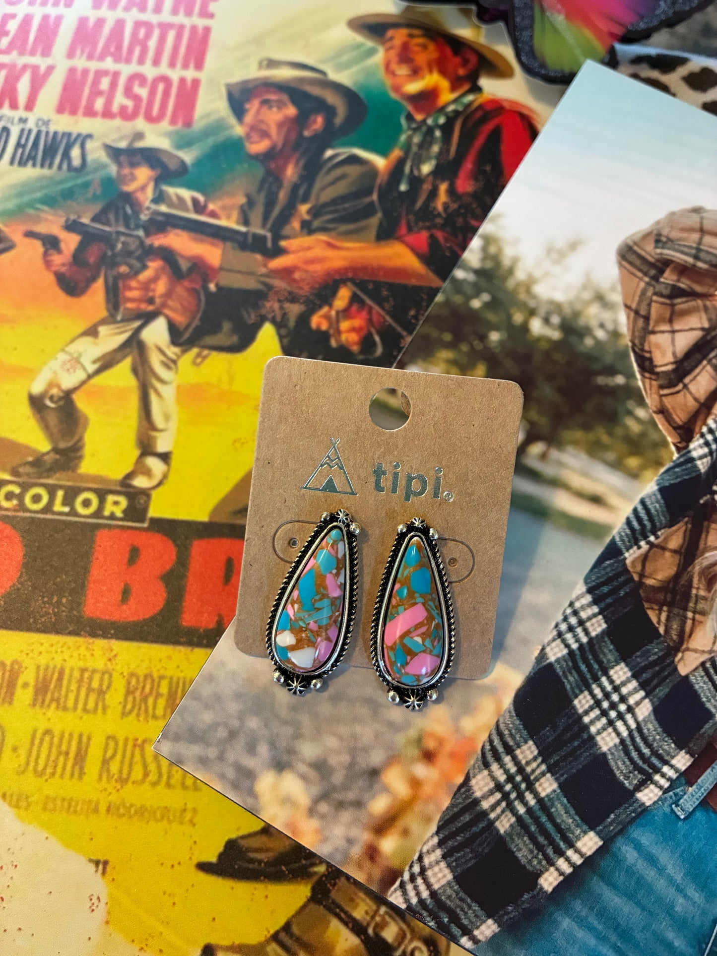 Western Cotton Candy Stone Teardrop Post Earrings