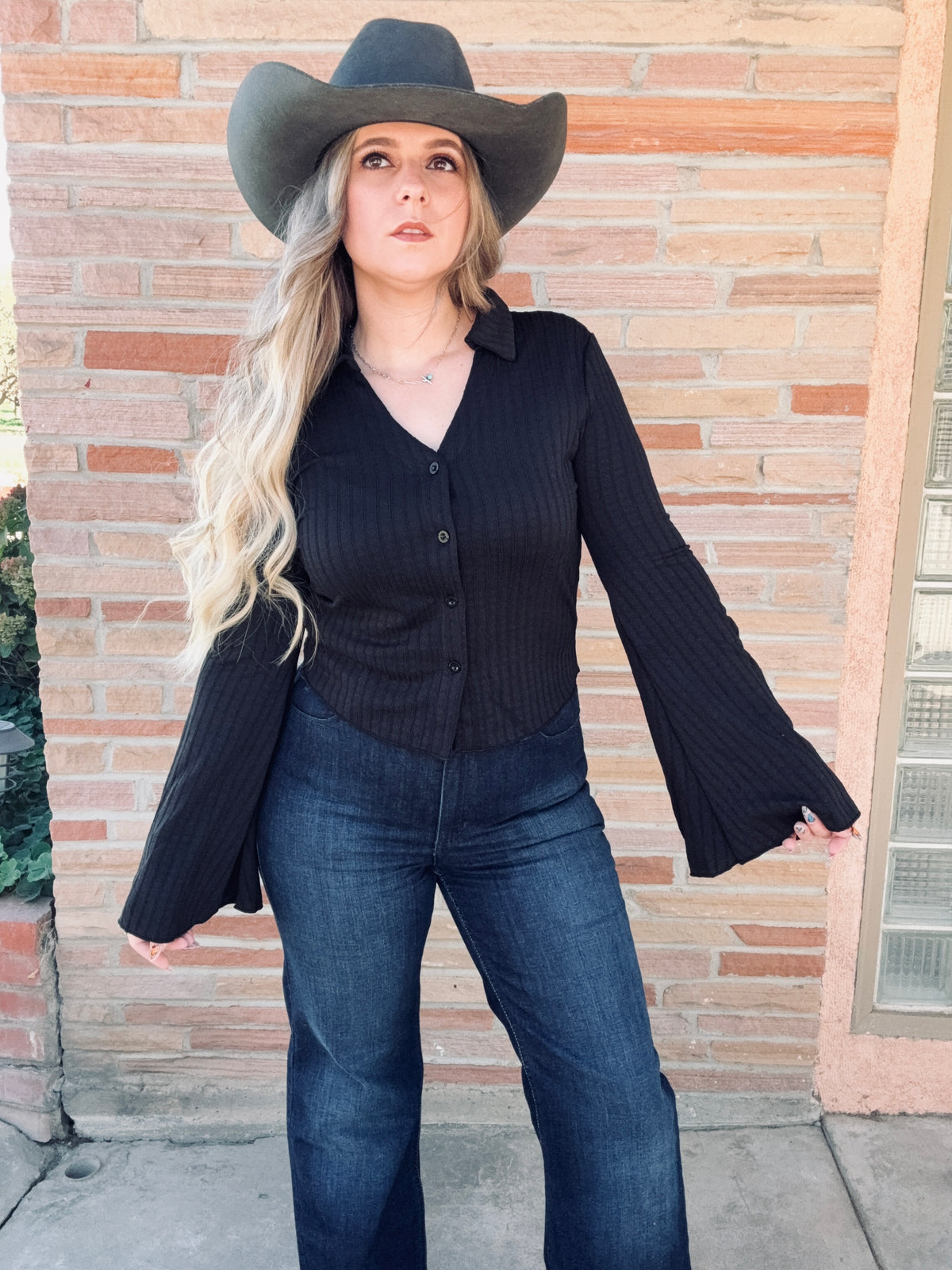 Black Knit Button Down Shirt