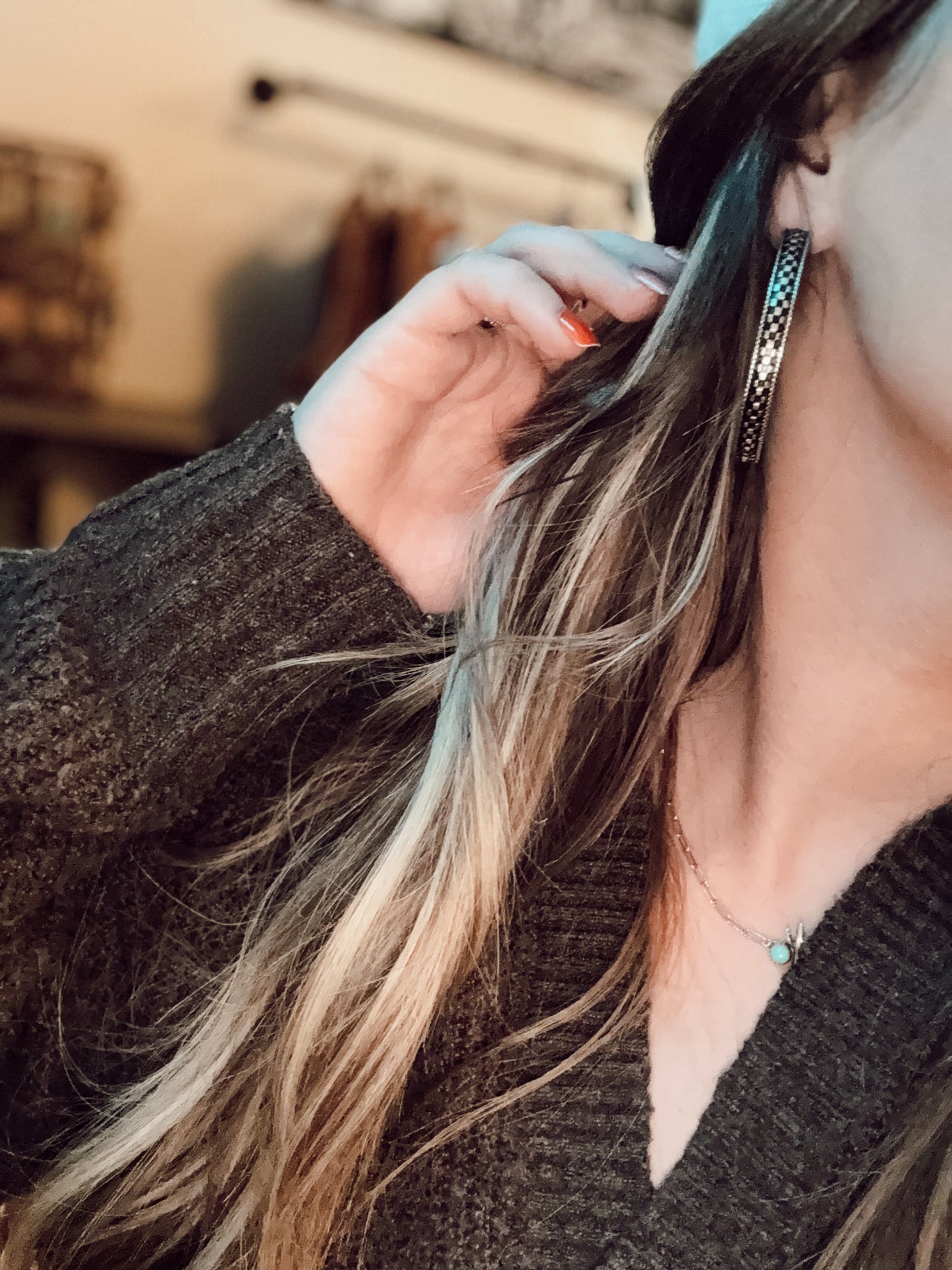 Western Checkered Hoop Earrings