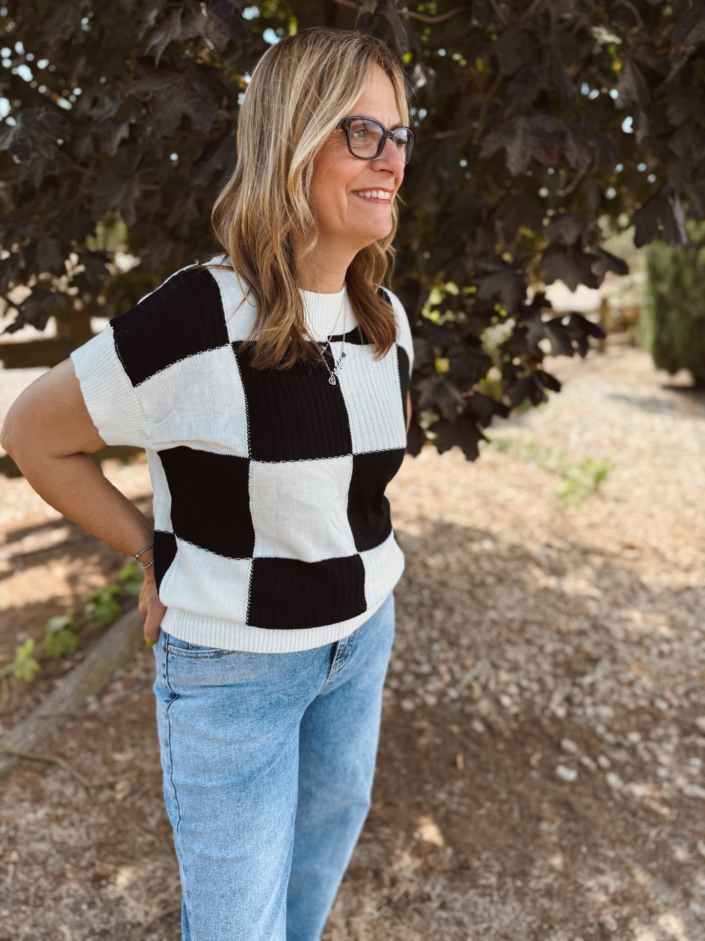 Checkers, Anyone? Checkered short sleeve sweater