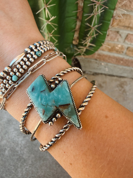 Lightning Bolt Turquoise Stone Cuff Bracelet