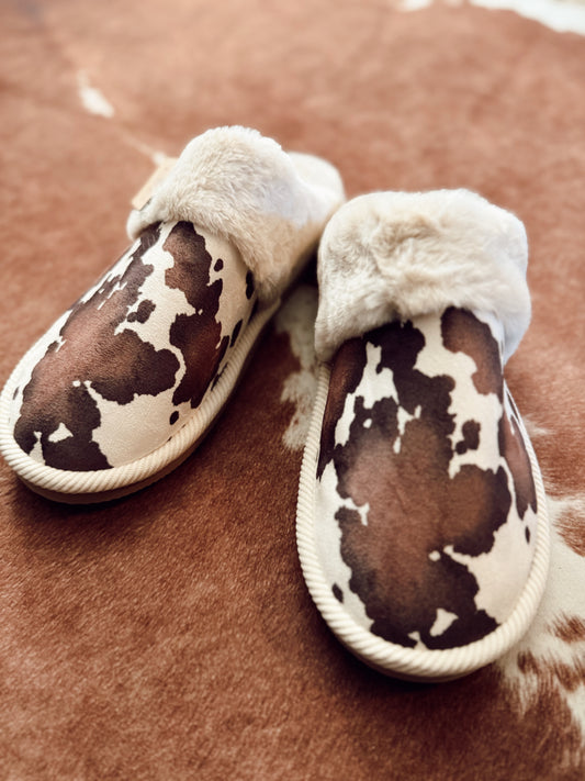 Plush Cow Print Print Slippers