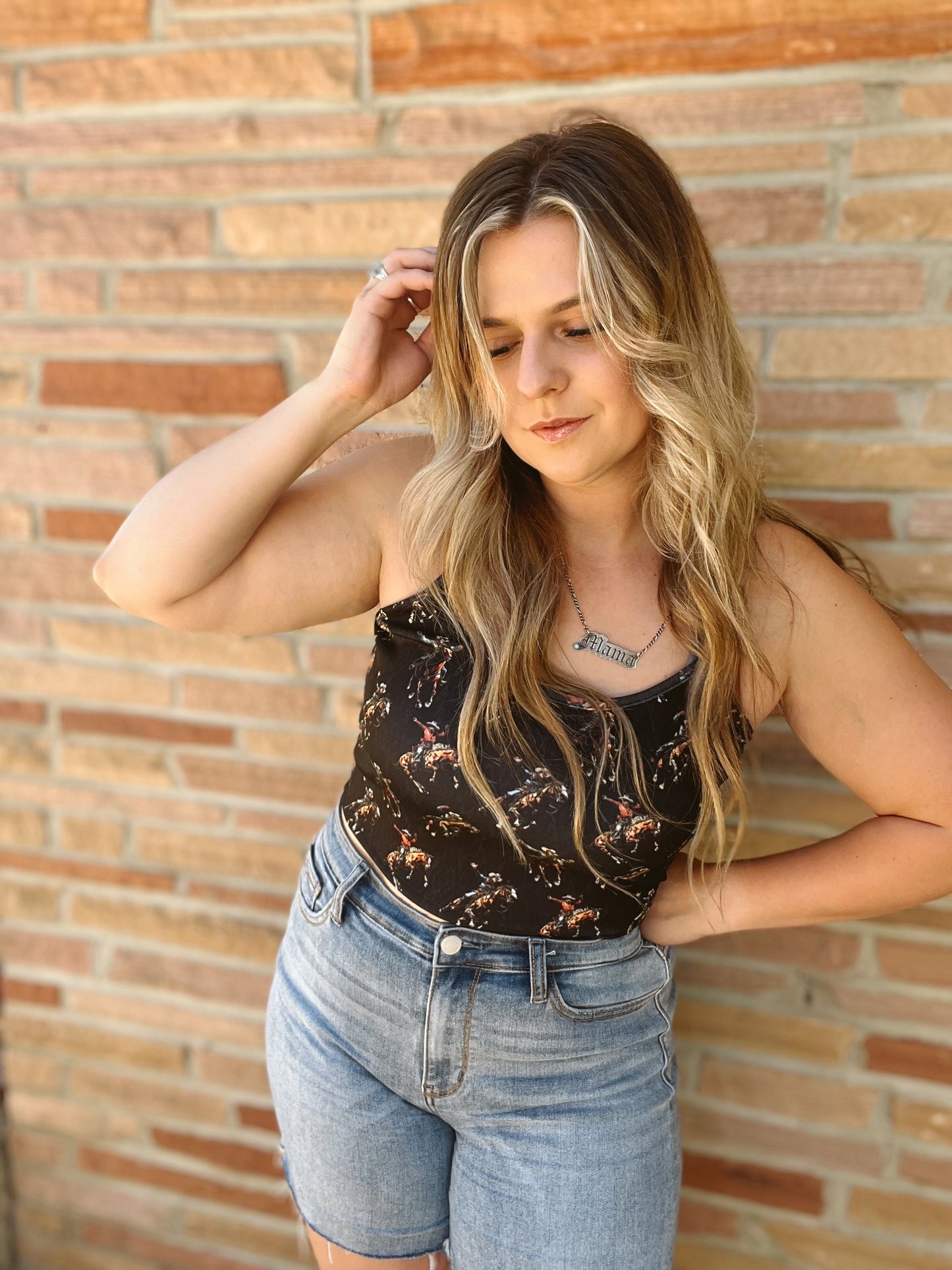 Black Aztec Cowboy Printed Crop Top