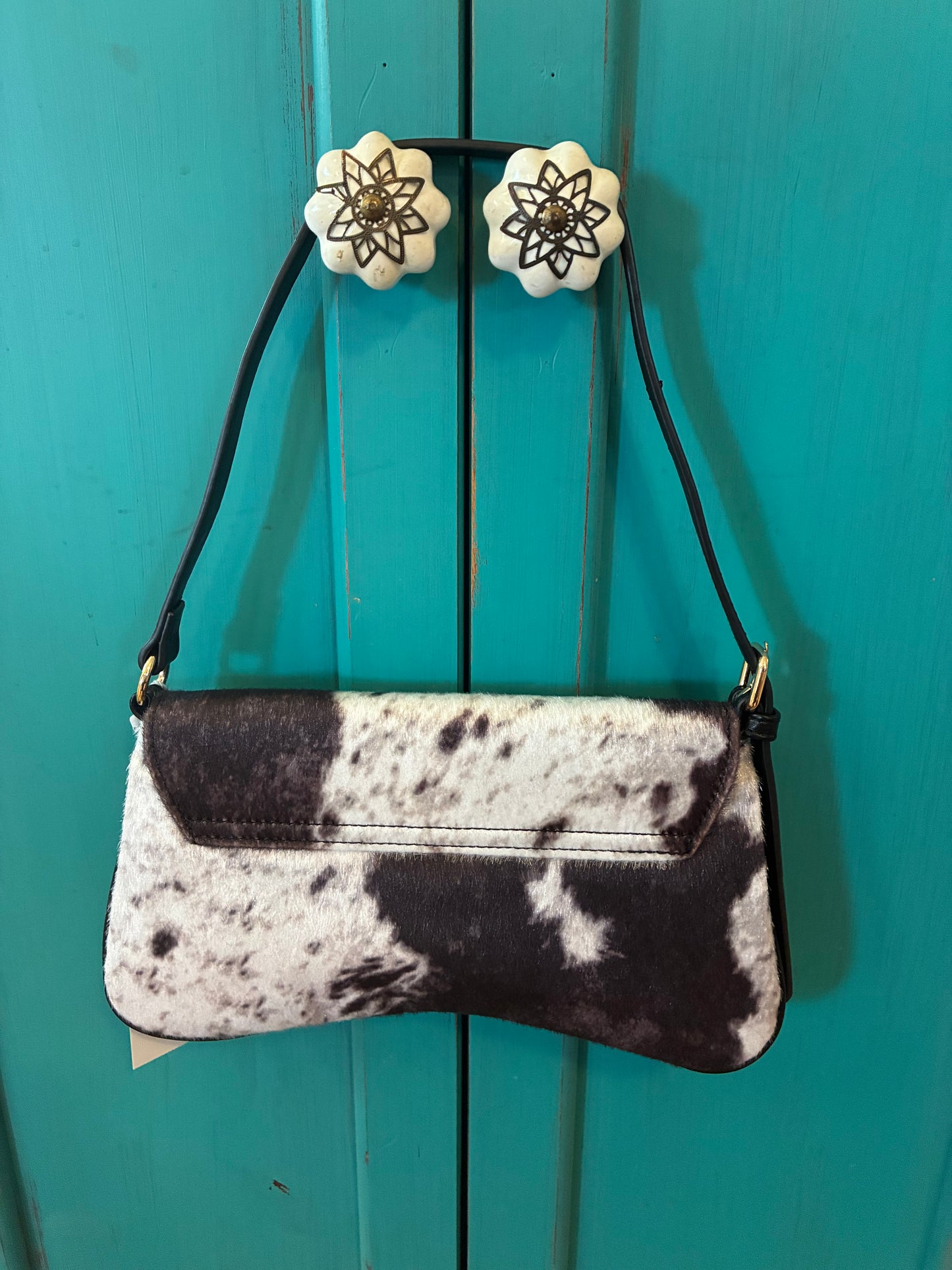 Cow Print Horse Bit Faux leather and fur handbag - Black