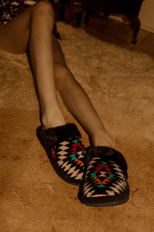 Plush Aztec Print Slippers
